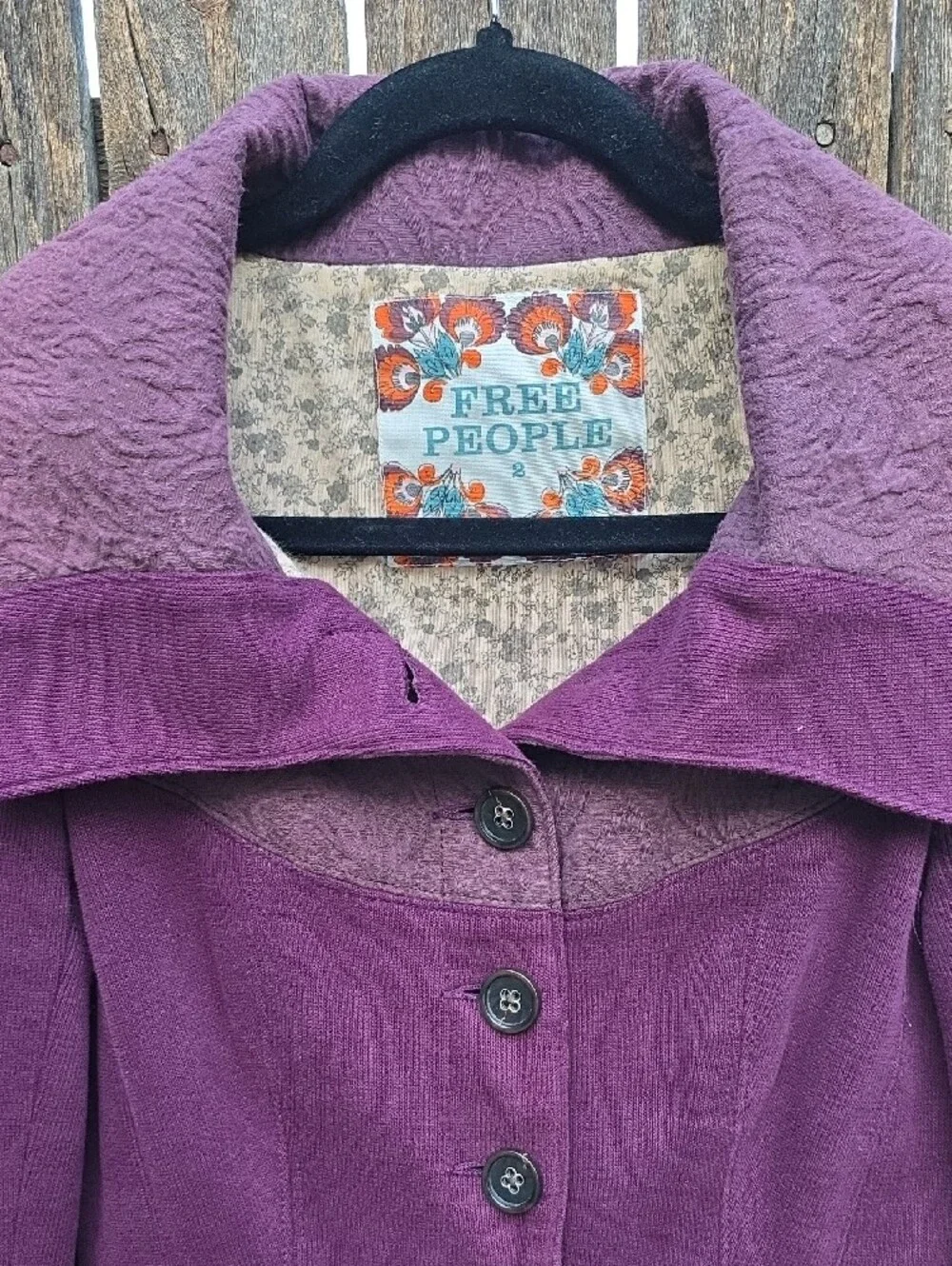 Free People Plum Purple Button Front Blazer Jacket Floral Lining